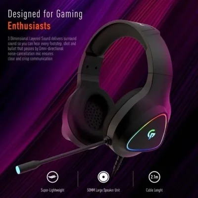 Porodo Gaming Headphone HD Sound With RGB - Black